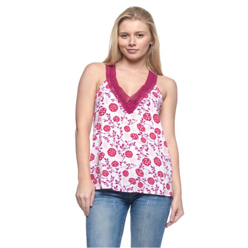 Floral Tank with Crochet V Neck - Picture 5 of 8